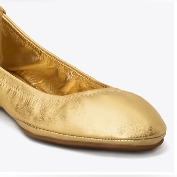 TORY BURCH EDDIE METALLIC BALLET FLAT IN GOLD **NWOT** - Picture 4 of 9